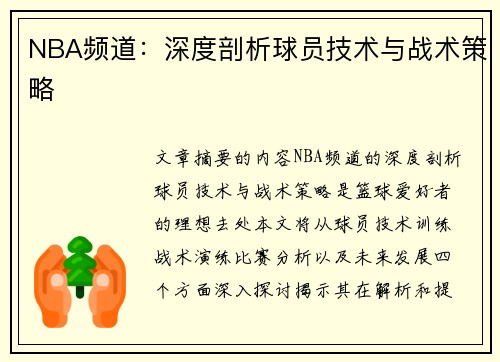 NBA频道：深度剖析球员技术与战术策略