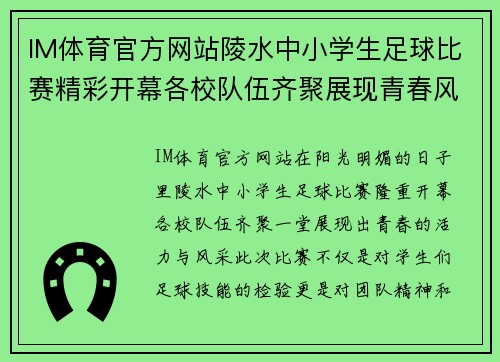 IM体育官方网站陵水中小学生足球比赛精彩开幕各校队伍齐聚展现青春风采